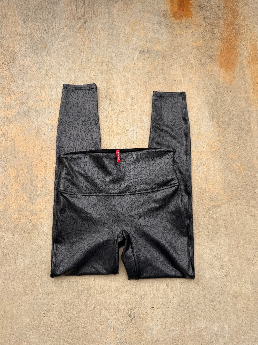 SPANX Black Textured Pebbled Faux Leather High Rise Leggings Medium